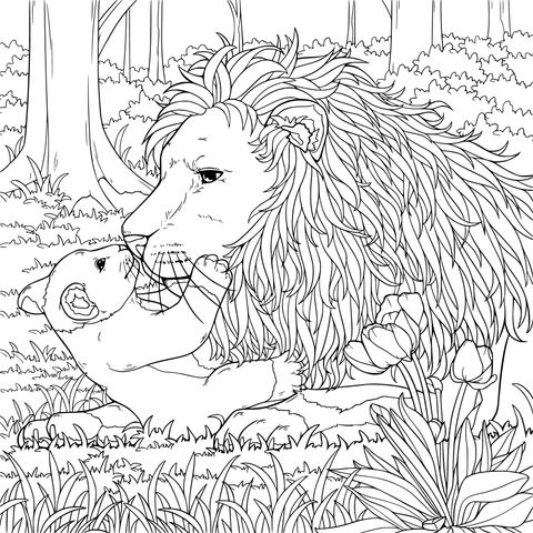 Un Momento Conmovedor entre una Madre León y su Cachorro en el Bosque