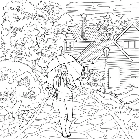 Woman Walking with an Umbrella