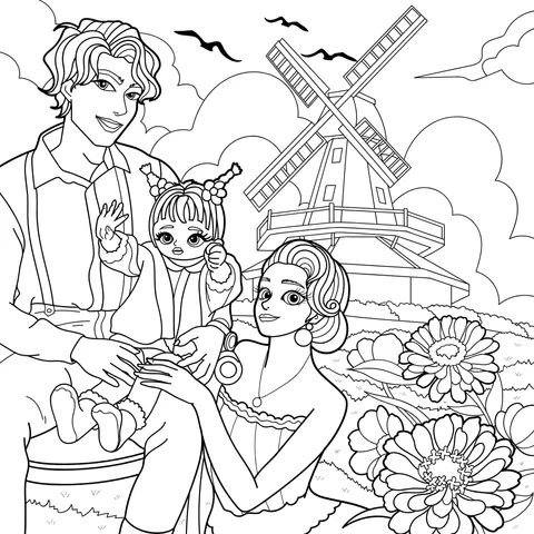 Happy Family by the Windmill