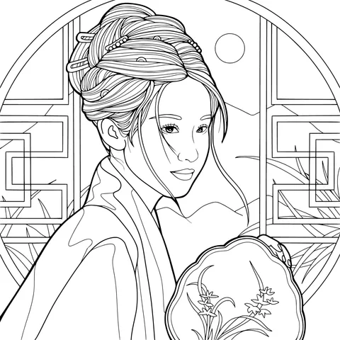 Ancient - style Woman Holding a Fan