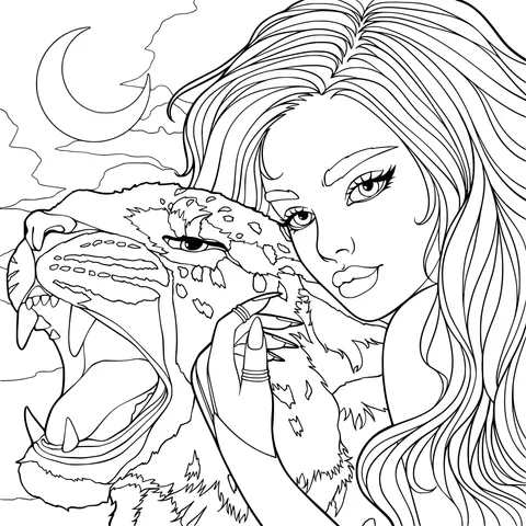 Girl and Tiger under the Moonlit Night