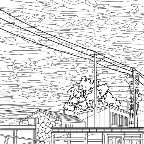 夕暮れ時の建物と雲