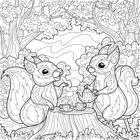 Squirrels' tea - party on a forest stump