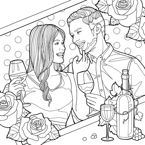 Romantic couple's wine - tasting time