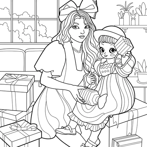 Mother - daughter enjoying gift - giving time