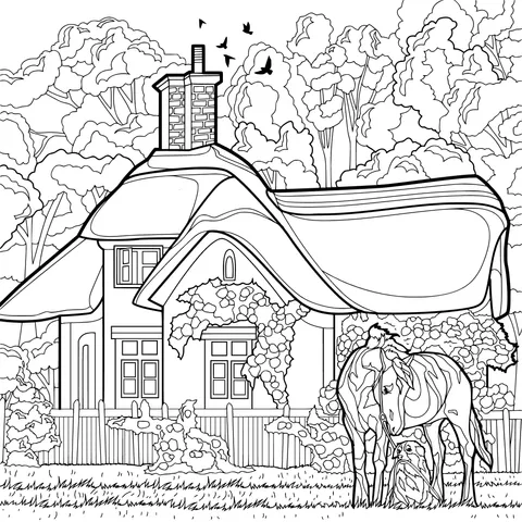 Autumn Country Cottage and Animals