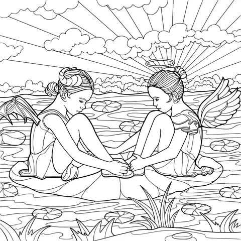Angel and Little Fairy on the Lotus Leaf