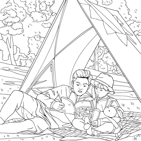 Parent - child reading time under the tent