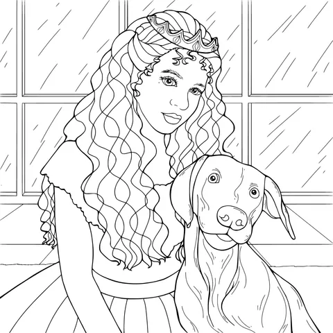 A princess with a crown and her dog