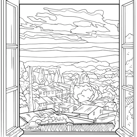 Rural scenery outside the window