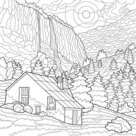 Bela Paisagem de uma Cabana na Montanha