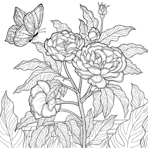 蝶と咲き乱れる花