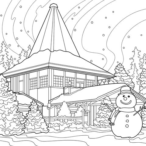 冬夜中的温馨小屋与雪人