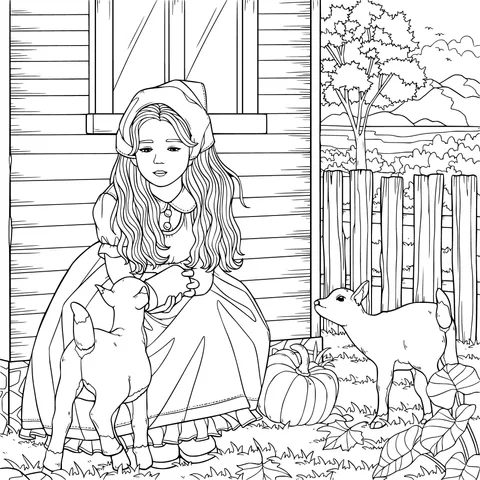 Girl in a pink dress feeding lambs