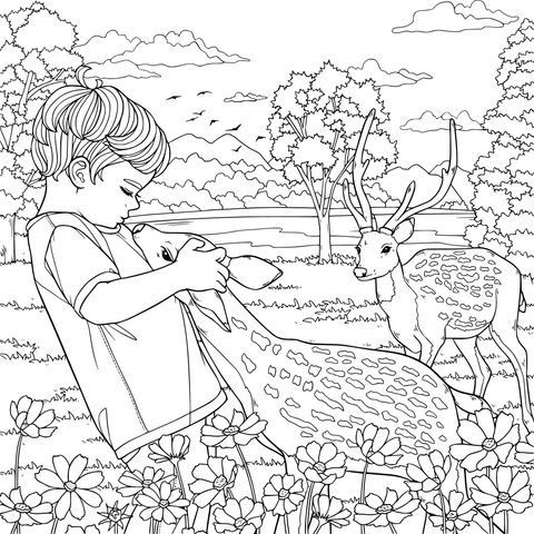 少年と子鹿の親密なやり取り