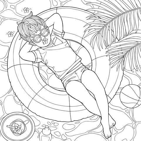 A child floating leisurely in the pool