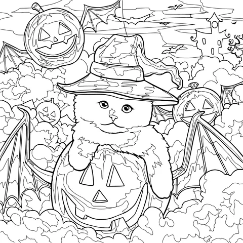 Halloween - themed Cat Fantasy Scene