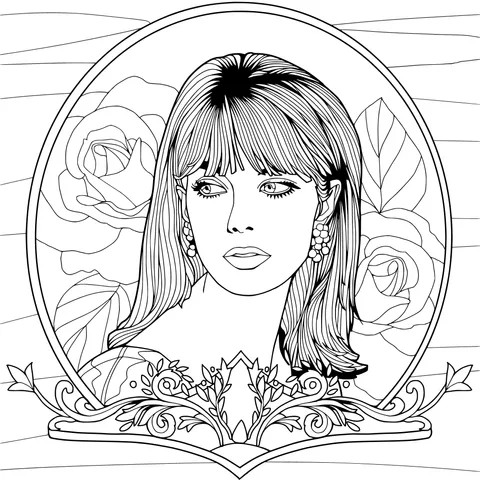 Illustration of a blonde - haired woman and roses