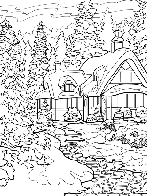 A Cozy Cottage in the Snowy Forest