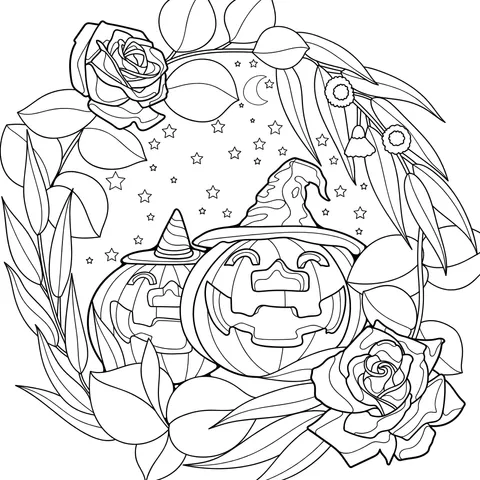 Pumpkins and Roses under the Moonlit Night