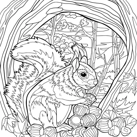 Squirrel and Nuts in the Tree - hole