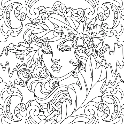 Female Head Adorned with Flowers