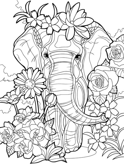 Elephant Surrounded by Flowers