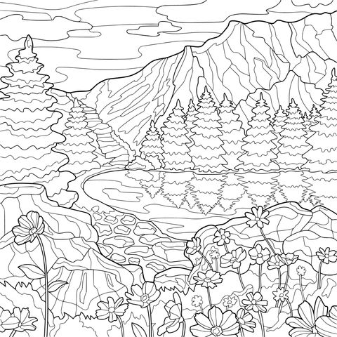山の麓の湖畔の美しい景色