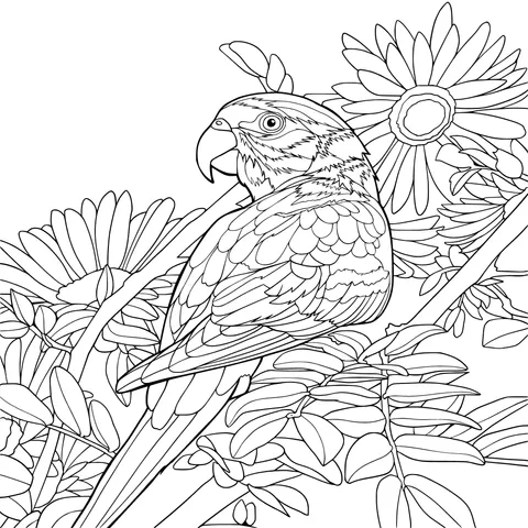 Colorful Parrot Amidst Flowers