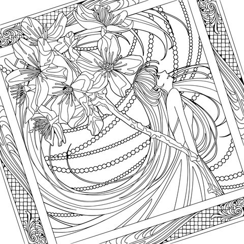 花を持つ長髪の女性