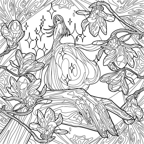 木蓮に囲まれた幻想的な女性