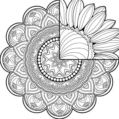 Patrón combinado de mandala y girasol