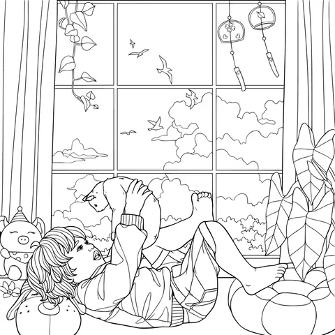 A Cozy Time with the Cat by the Window