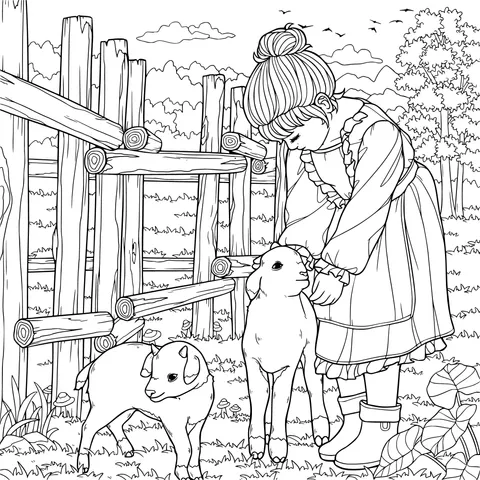 Girl and Lambs