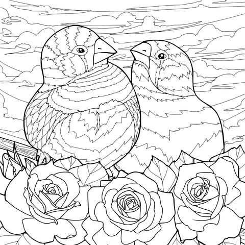 花の中の2羽の鳥