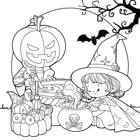ハロウィンの魔法の小さな魔女