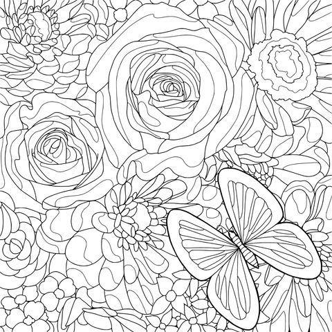 Flores coloridas y mariposa
