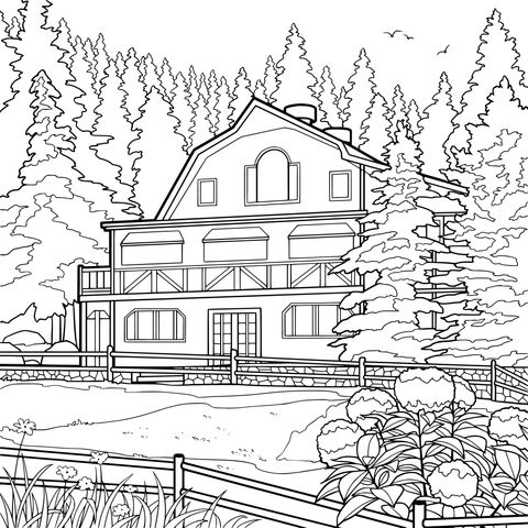 森のそばの赤い小屋
