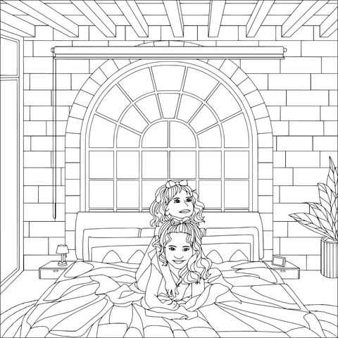 ベッドで遊ぶ姉妹二人
