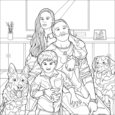 A warm - hearted family and pet photo