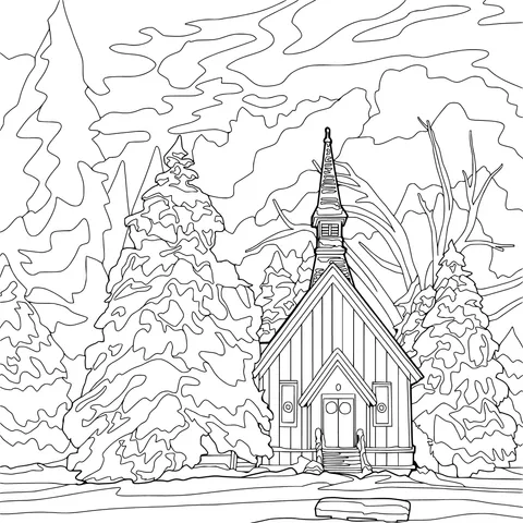 A Small Log - Cabin in the Snowy Night