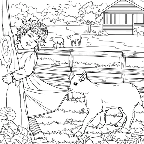 A Heart - warming Moment of a Girl and a Lamb on the Farm