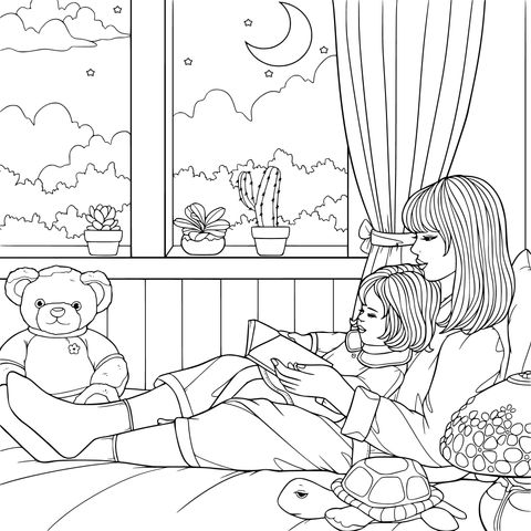 母と子の寝る前の読書時間