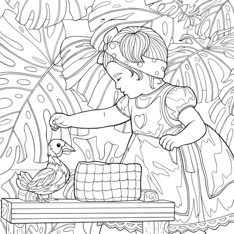 Little girl feeding a duck