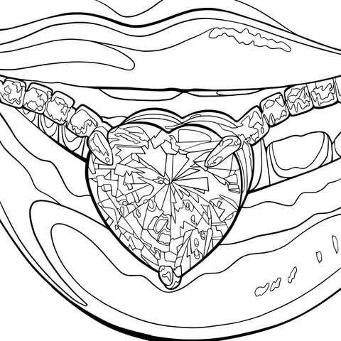 Heart - shaped Gemstone between Lips