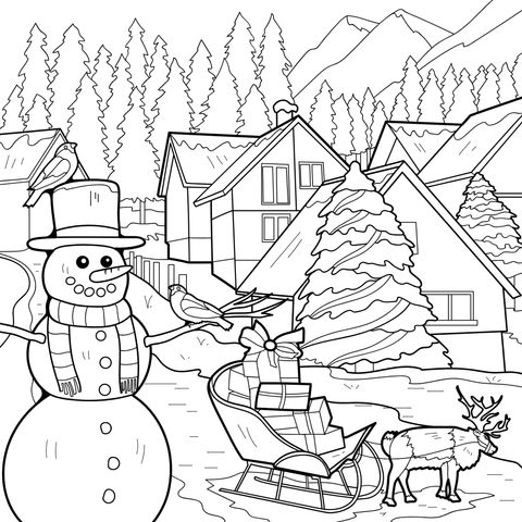 冬の村のクリスマスシーン