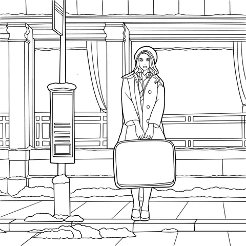 Woman with a Suitcase in the Snow