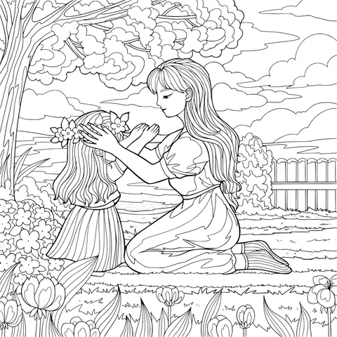 Mother - daughter interaction in the garden