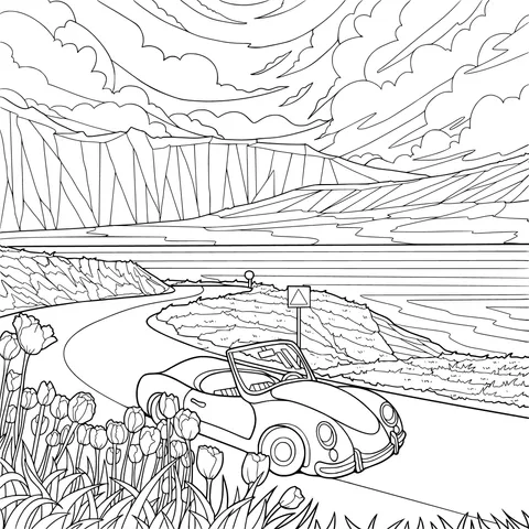 Convertible Car Journey on a Lakeside Road