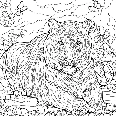 Tiger in the flower - filled area